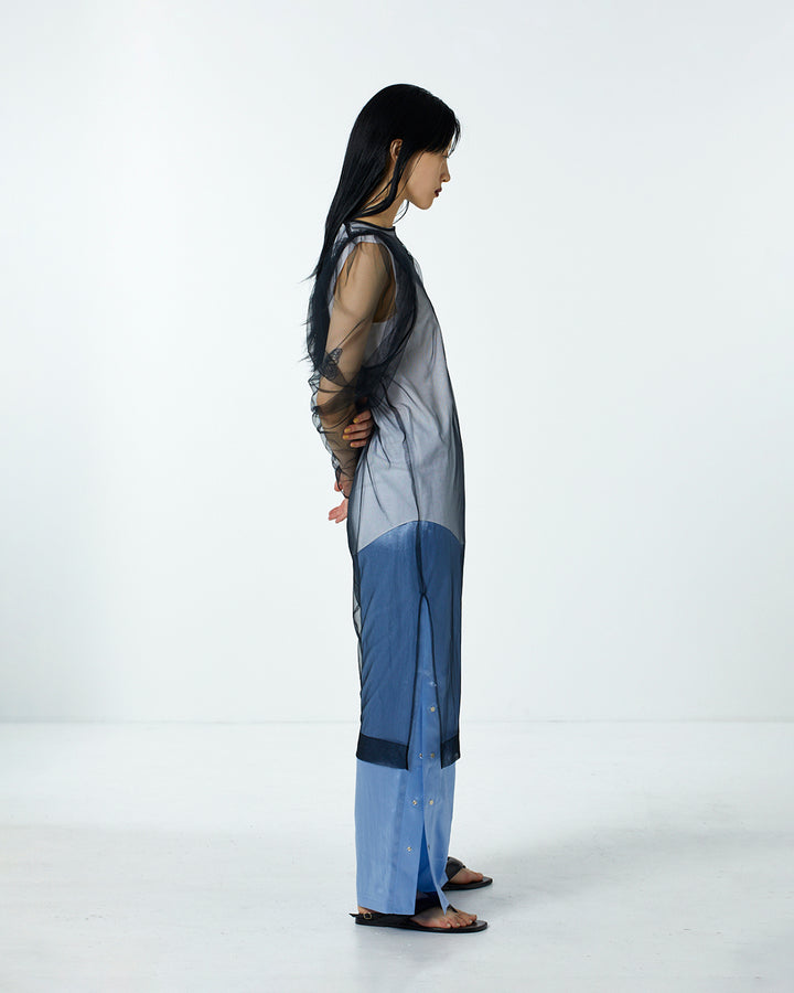 VOLUME SHOULDER TULLE BLOUSE & PRINT T-SHIRT