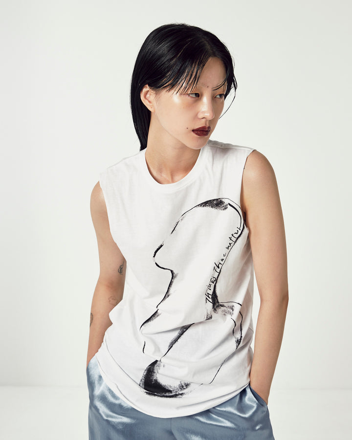 VOLUME SHOULDER TULLE BLOUSE & PRINT T-SHIRT