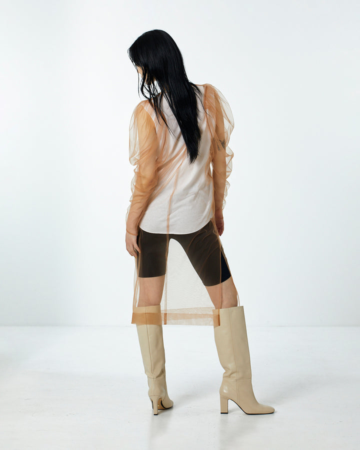 VOLUME SHOULDER TULLE BLOUSE & PRINT T-SHIRT