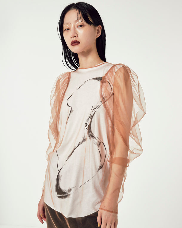 VOLUME SHOULDER TULLE BLOUSE & PRINT T-SHIRT