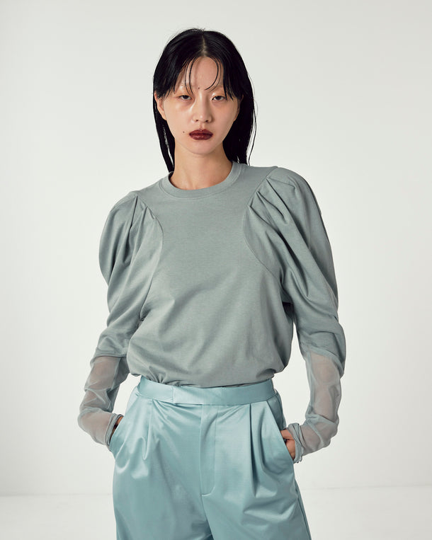 VOLUME SHOULDER TULLE CUT AND SEW TOPS