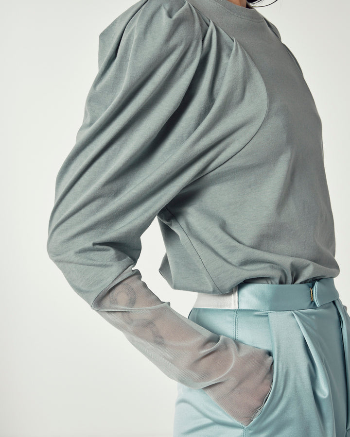 VOLUME SHOULDER TULLE CUT AND SEW TOPS