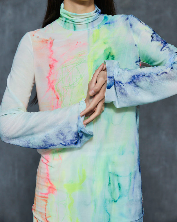 AHUM PRINT SHEER HIGH NECK TOPS