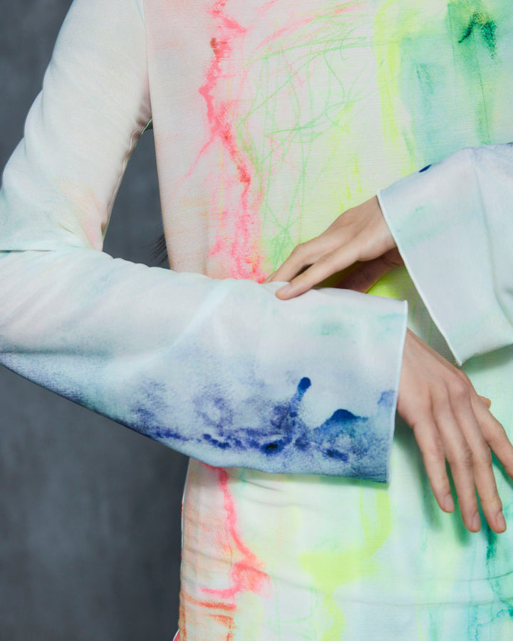 AHUM PRINT SHEER HIGH NECK TOPS