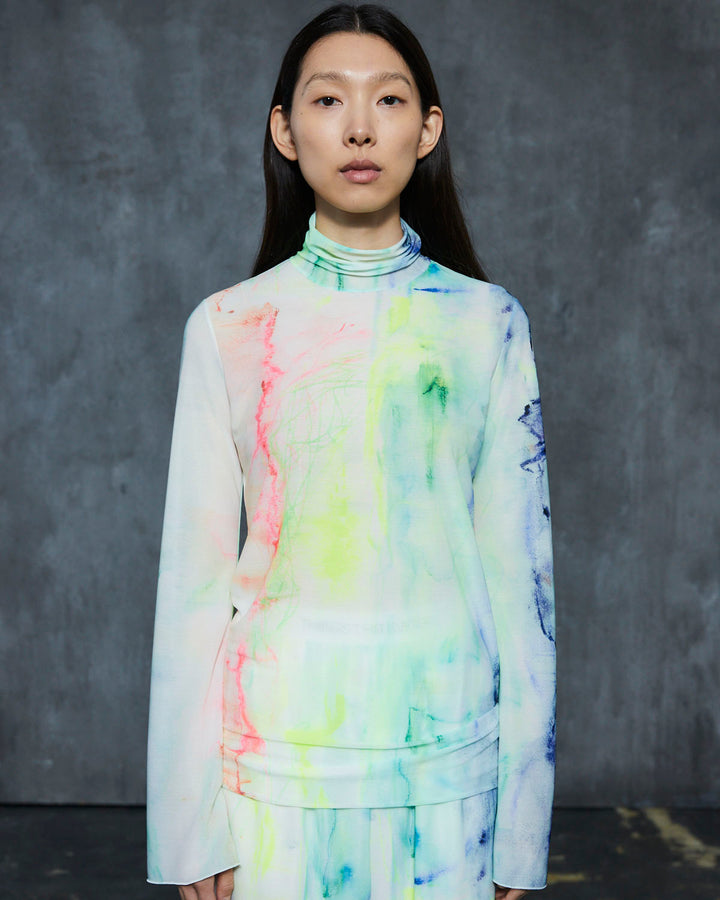 AHUM PRINT SHEER HIGH NECK TOPS