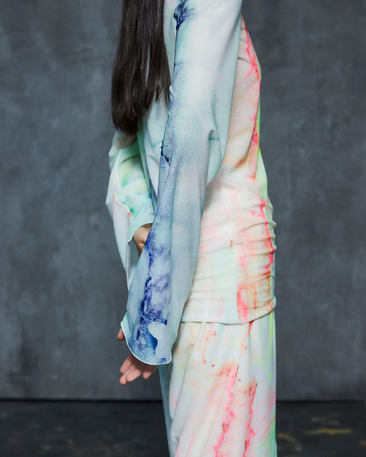 AHUM PRINT SHEER HIGH NECK TOPS