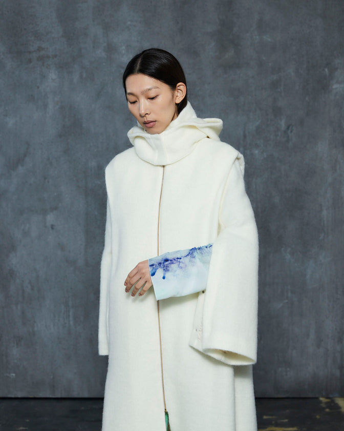 MOHAIR SHAGGY HOODED LONG COAT