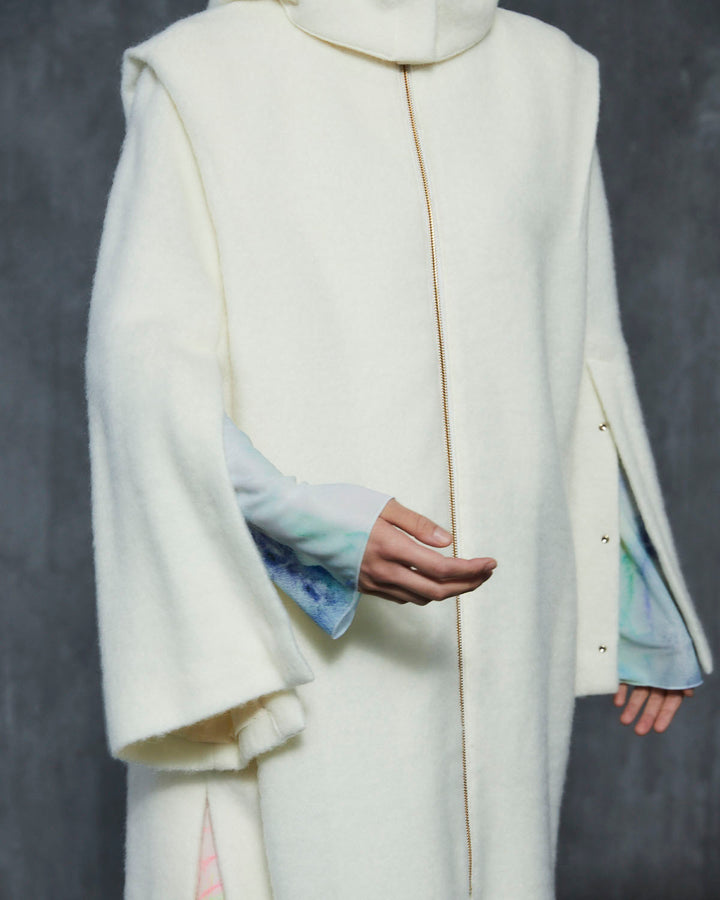 MOHAIR SHAGGY HOODED LONG COAT