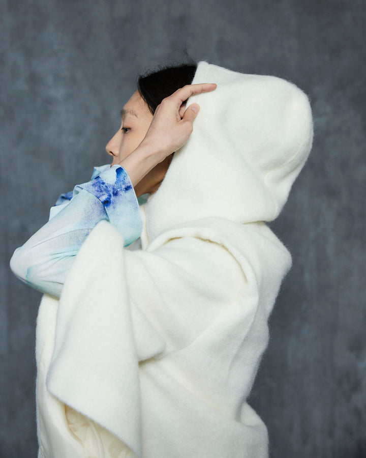 MOHAIR SHAGGY HOODED LONG COAT