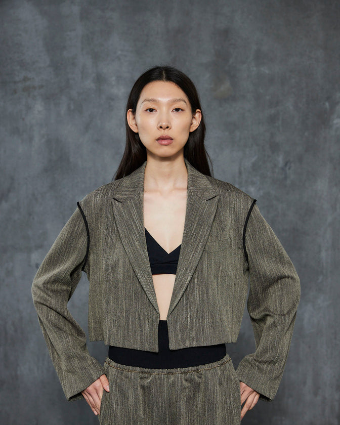 HERRINGBONE TWEED CROPPED JACKET