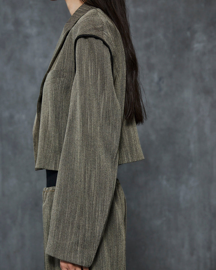 HERRINGBONE TWEED CROPPED JACKET