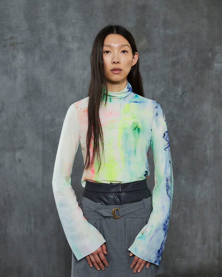 AHUM PRINT SHEER HIGH NECK TOPS