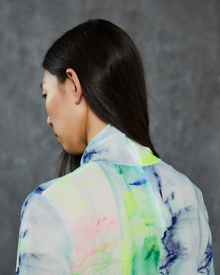 AHUM PRINT SHEER HIGH NECK TOPS