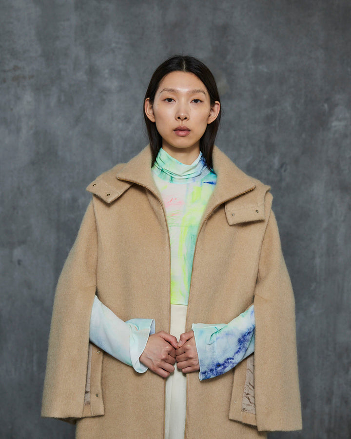 MOHAIR SHAGGY HOODED LONG COAT