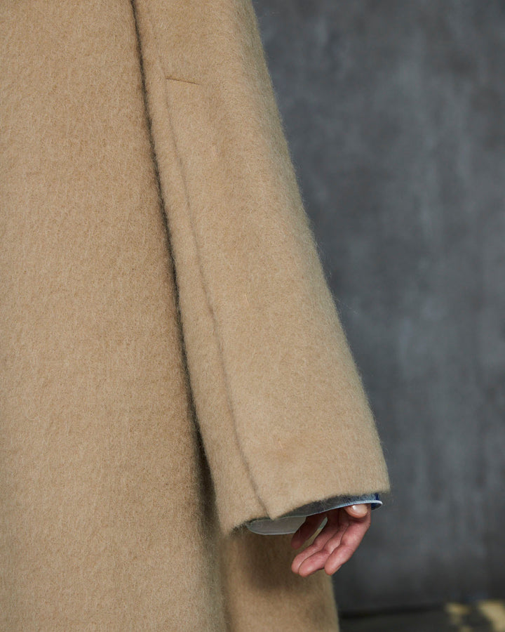 MOHAIR SHAGGY HOODED LONG COAT