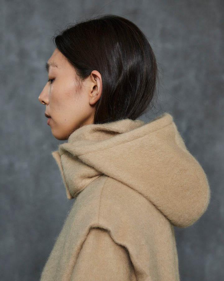 MOHAIR SHAGGY HOODED LONG COAT