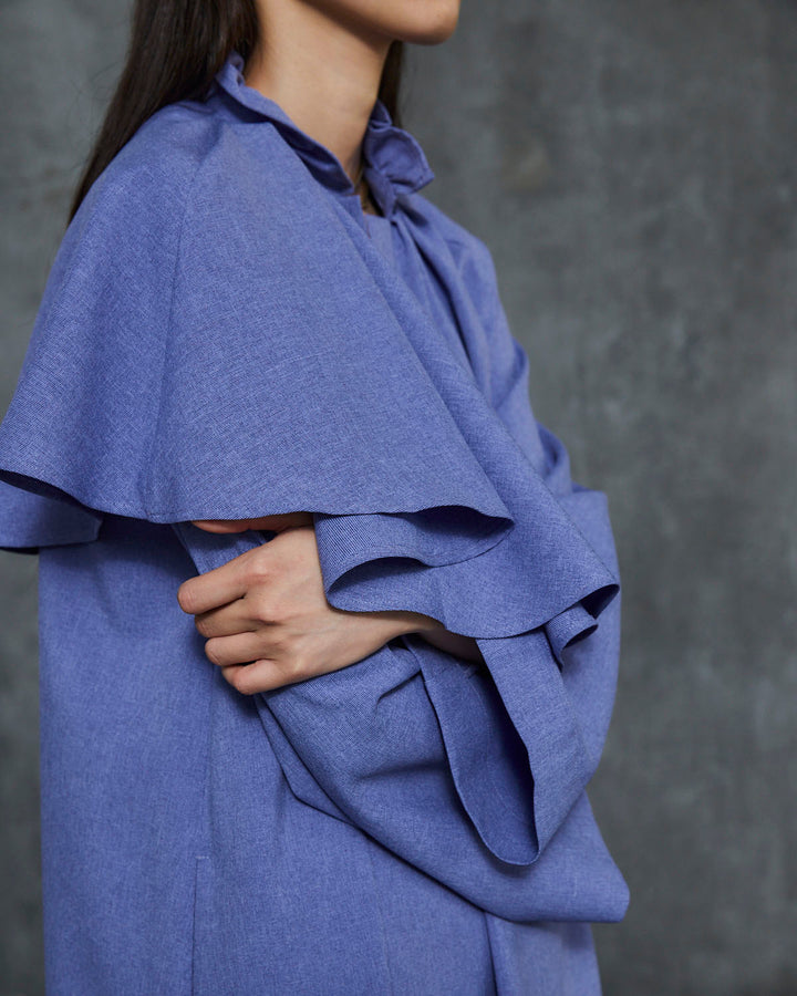 MELANGE ASYMMETRY FLARE MAXI  DRESS