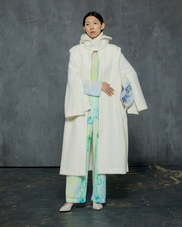 MOHAIR SHAGGY HOODED LONG COAT