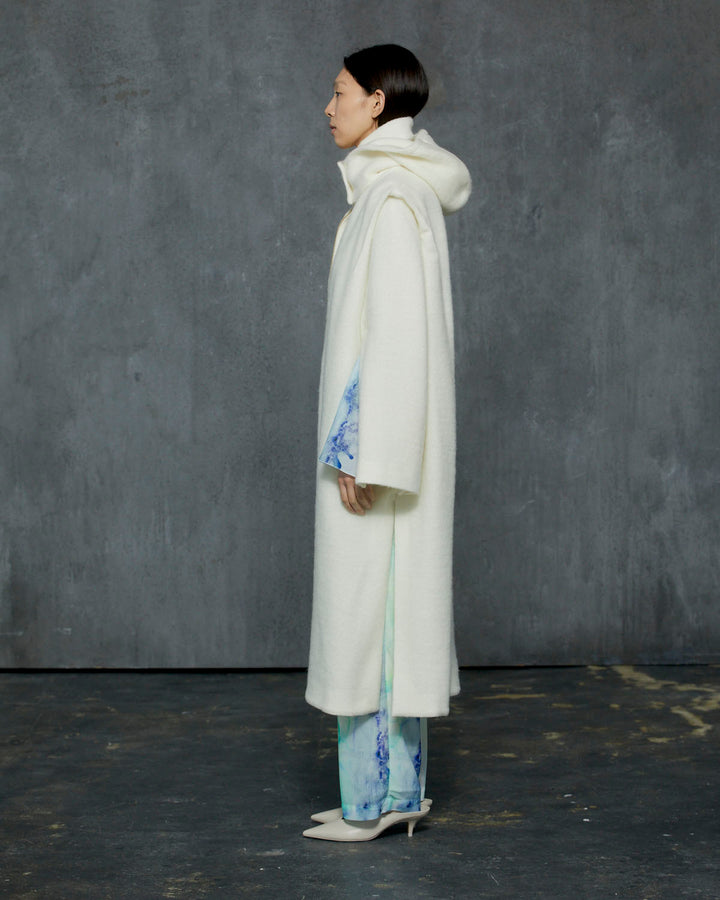 MOHAIR SHAGGY HOODED LONG COAT