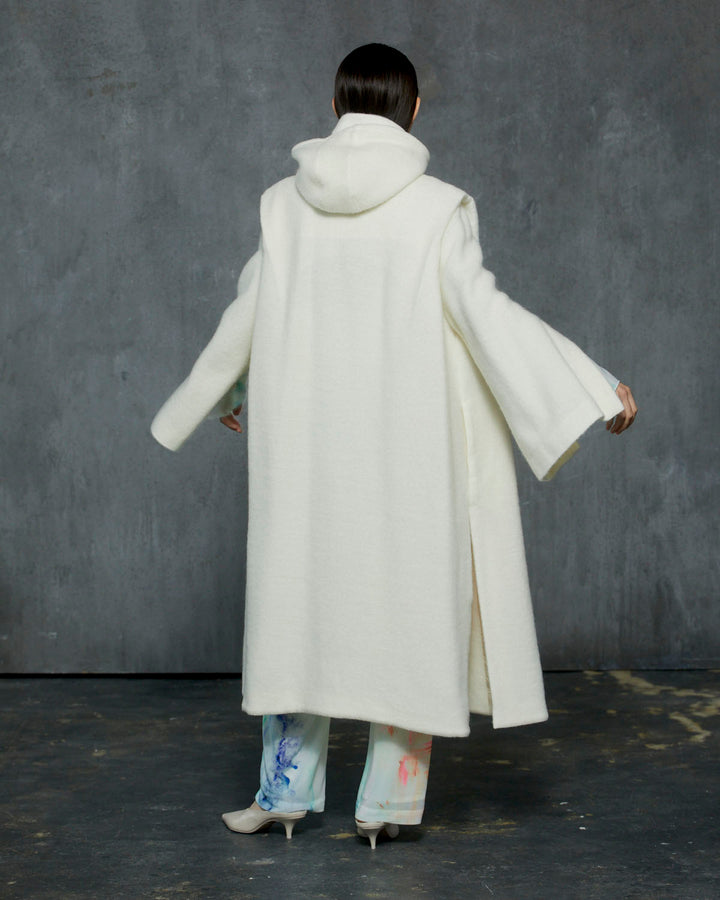MOHAIR SHAGGY HOODED LONG COAT