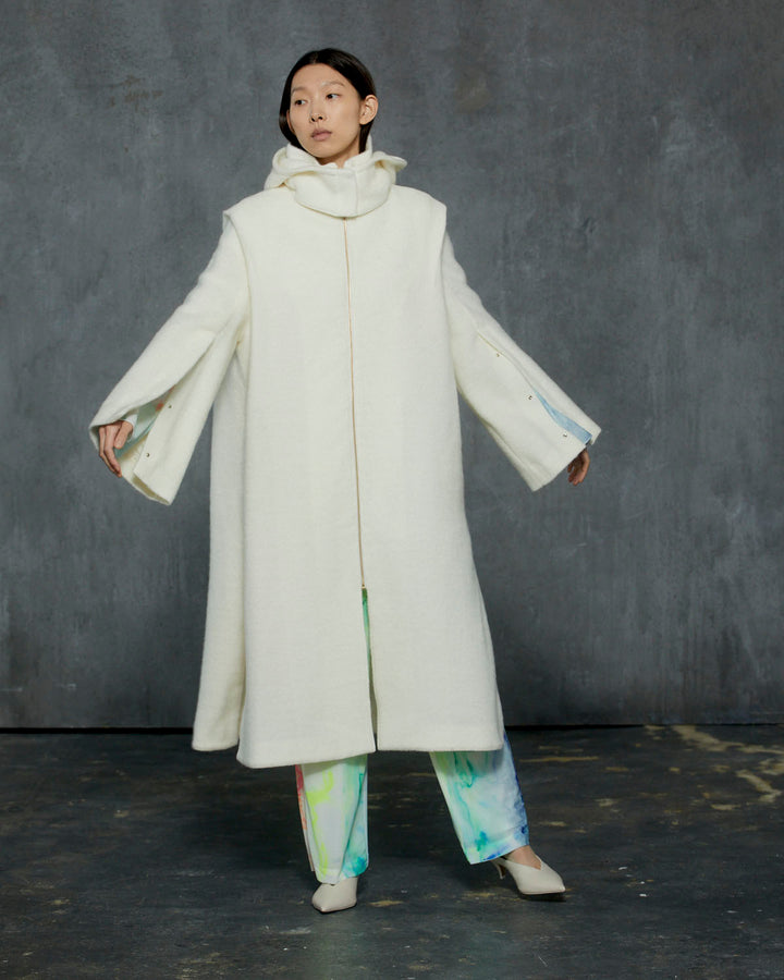 MOHAIR SHAGGY HOODED LONG COAT