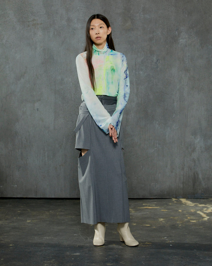AHUM PRINT SHEER HIGH NECK TOPS