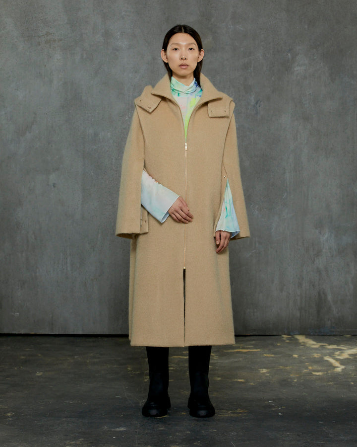 MOHAIR SHAGGY HOODED LONG COAT