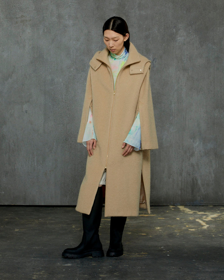 MOHAIR SHAGGY HOODED LONG COAT