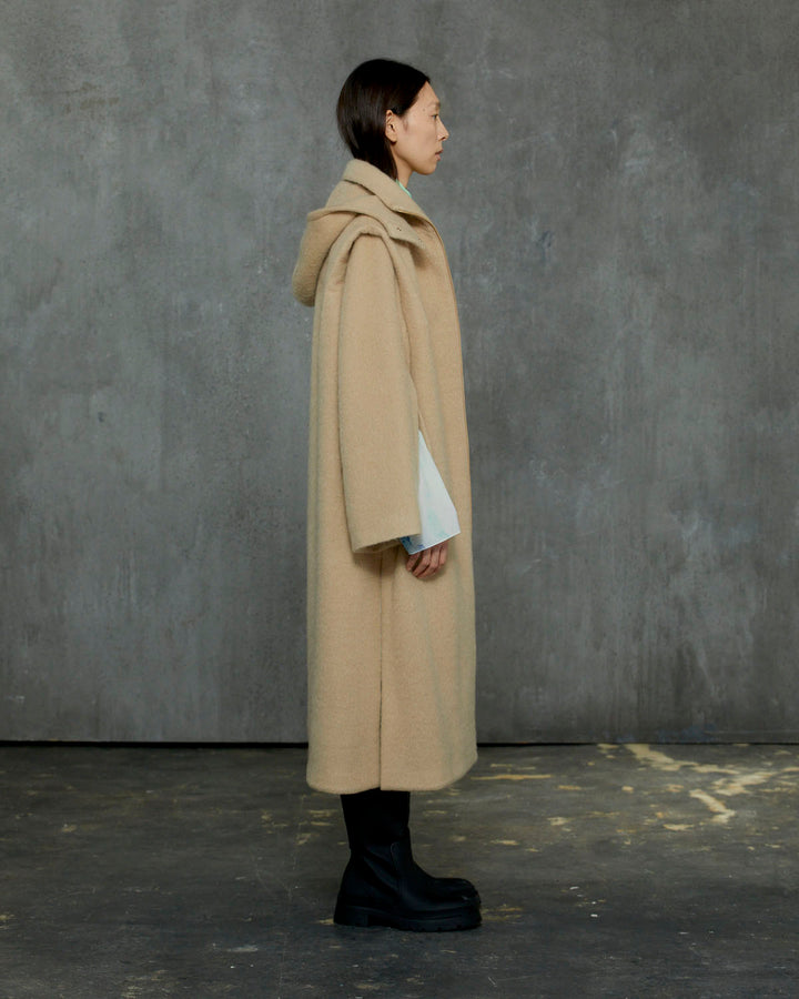 MOHAIR SHAGGY HOODED LONG COAT