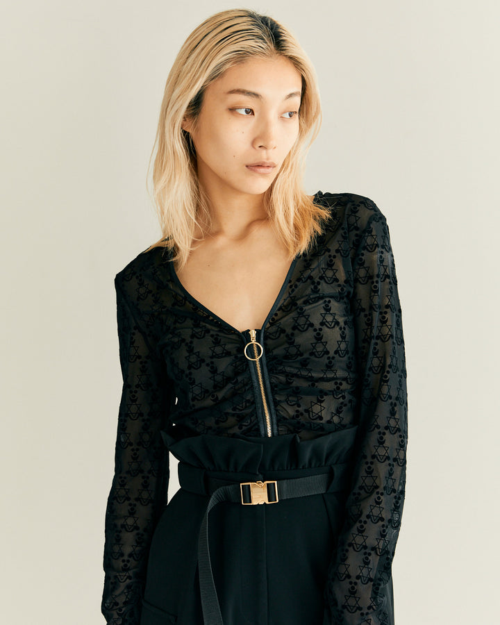 MONOGRAM FLOCKY PRINT TULLE CARDIGAN