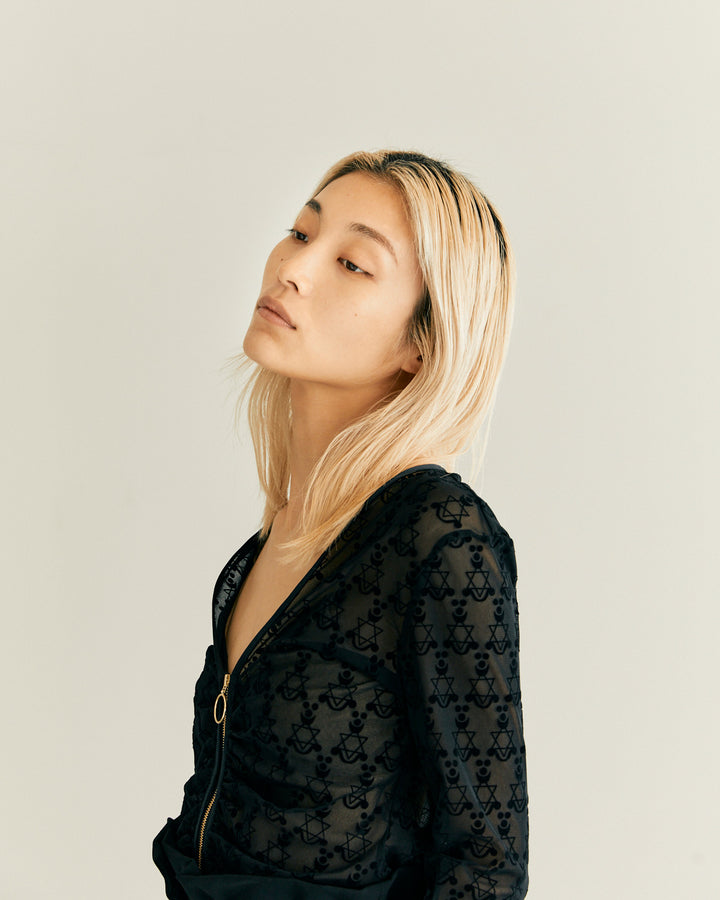 MONOGRAM FLOCKY PRINT TULLE CARDIGAN