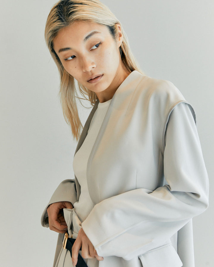 NEW DOUBLE CLOTH COLLARLESS JACKET