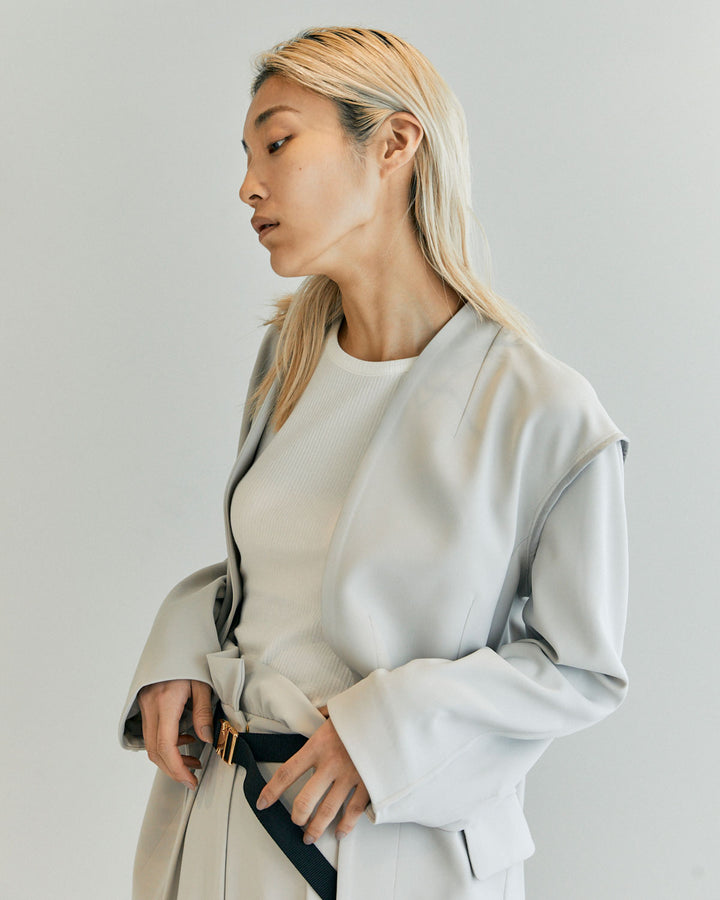 NEW DOUBLE CLOTH COLLARLESS JACKET