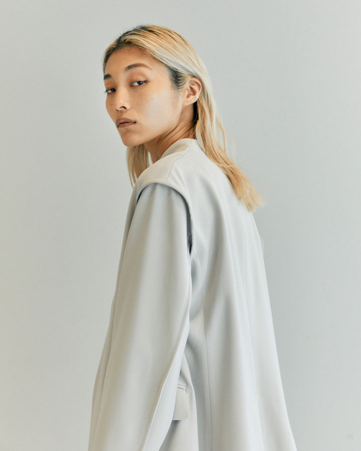 NEW DOUBLE CLOTH COLLARLESS JACKET