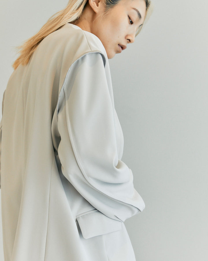 NEW DOUBLE CLOTH COLLARLESS JACKET