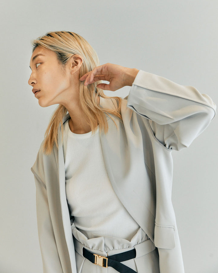 NEW DOUBLE CLOTH COLLARLESS JACKET