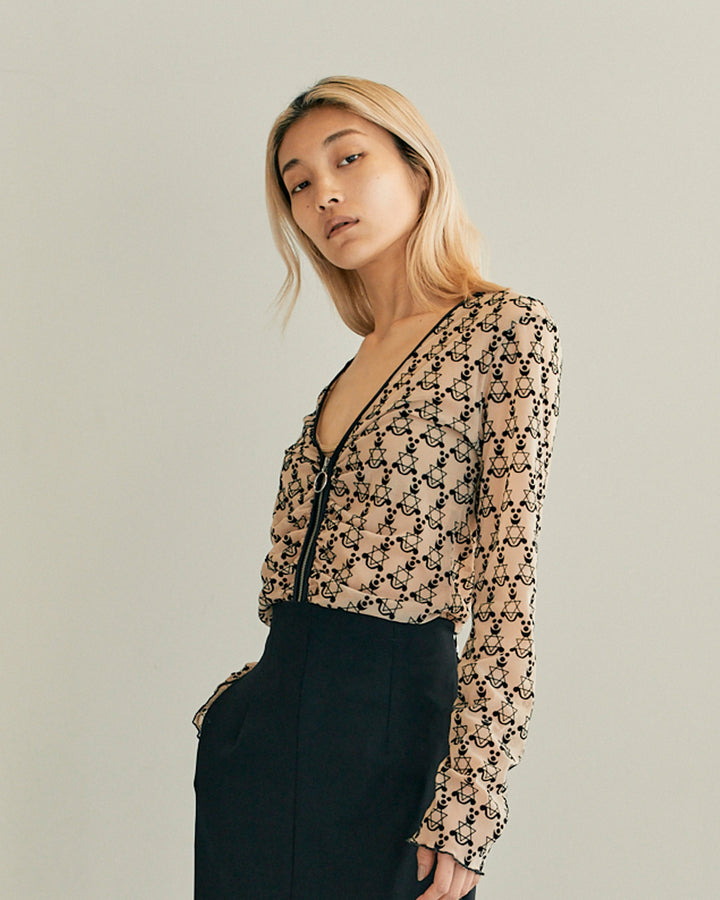 MONOGRAM FLOCKY PRINT TULLE CARDIGAN