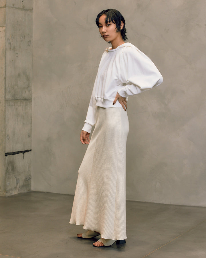 BOUCLE JERSEY MAXI FLARE SKIRT
