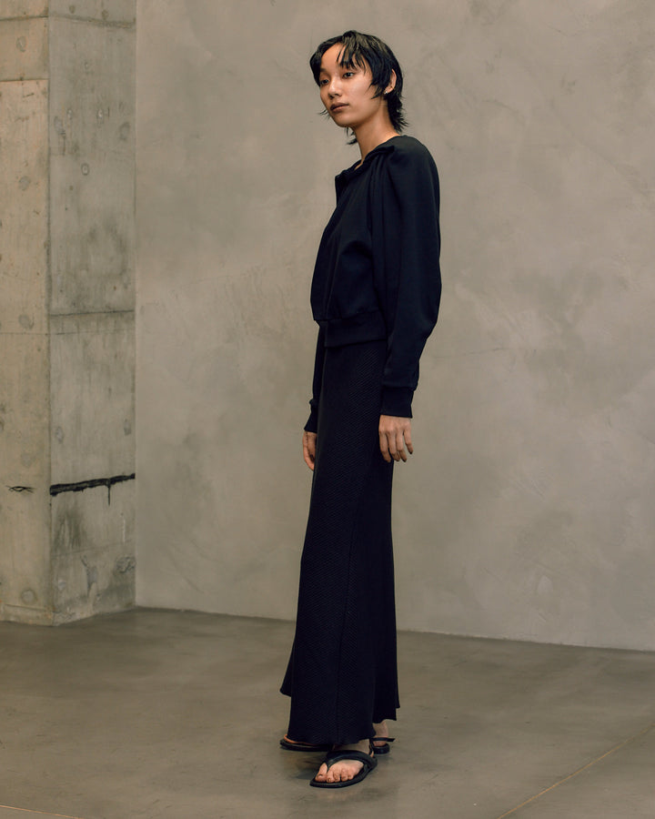 BOUCLE JERSEY MAXI FLARE SKIRT