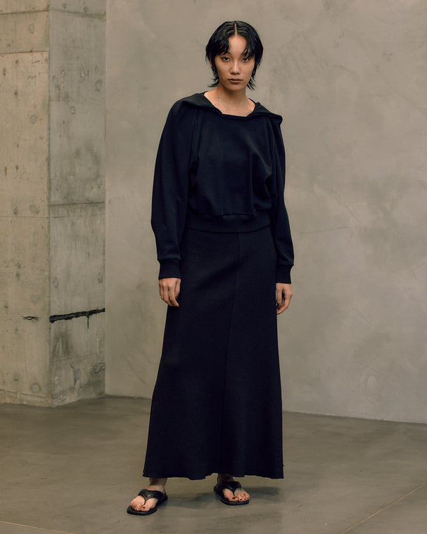 BOUCLE JERSEY MAXI FLARE SKIRT