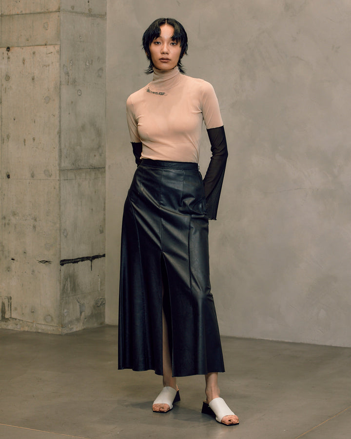 WET LEATHER MAXI SKIRT