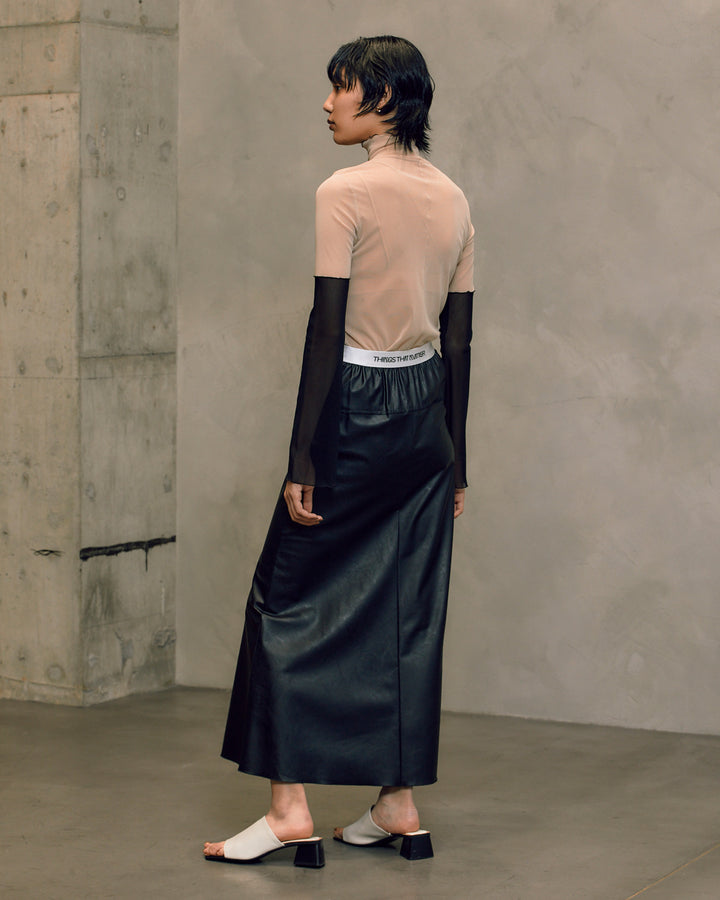 WET LEATHER MAXI SKIRT