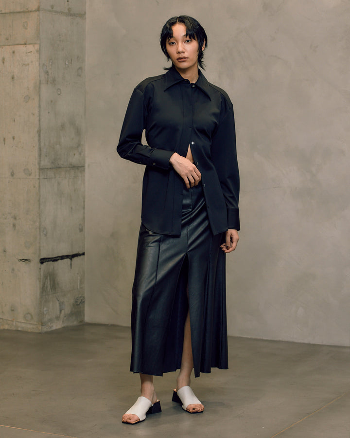 WET LEATHER MAXI SKIRT