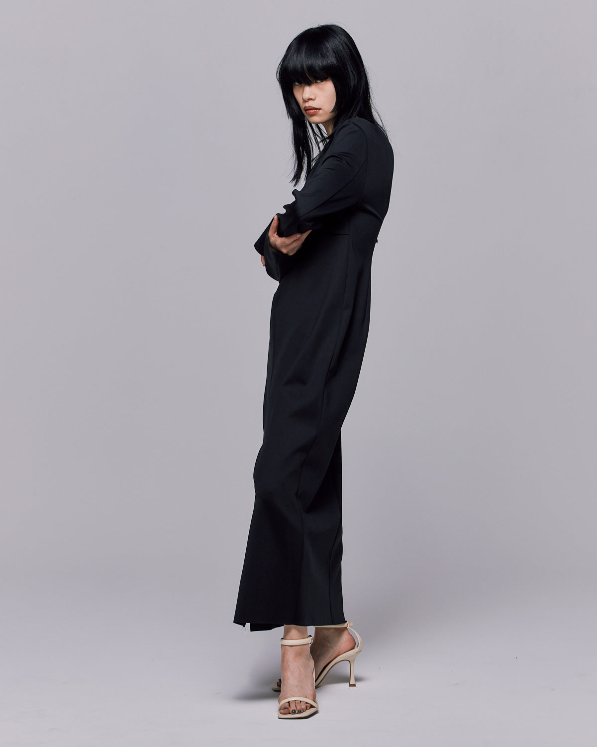 SCUBA JERSEY BACK OPEN MAXI DRESS【BLACK】【早期お届け】 | FAST
