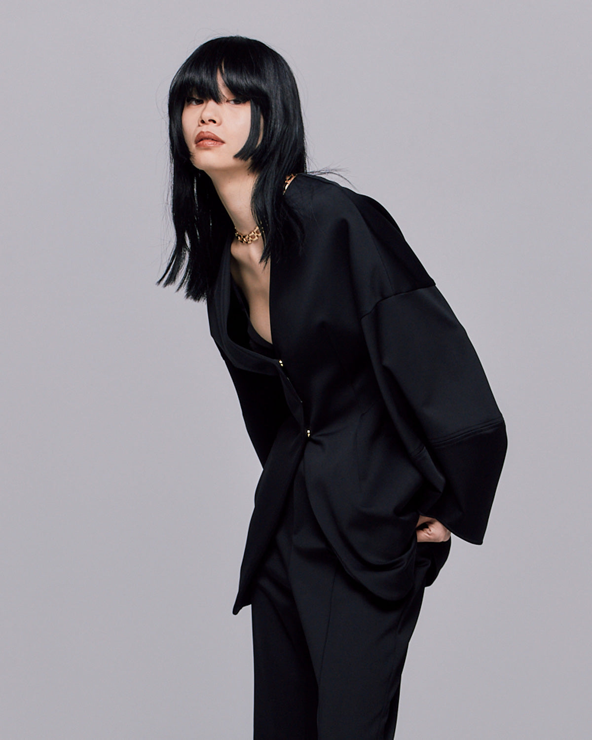 SCUBA JERSEY COLLARLESS JACKET | RE ARRIVAL | STORE | THINGS THAT 