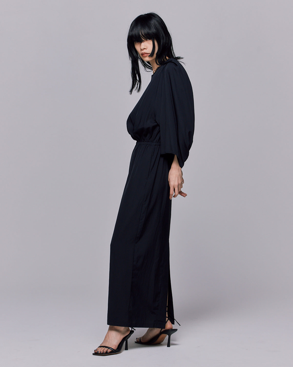 VISCOSE VOLUME SLEEVE LONG DRESS