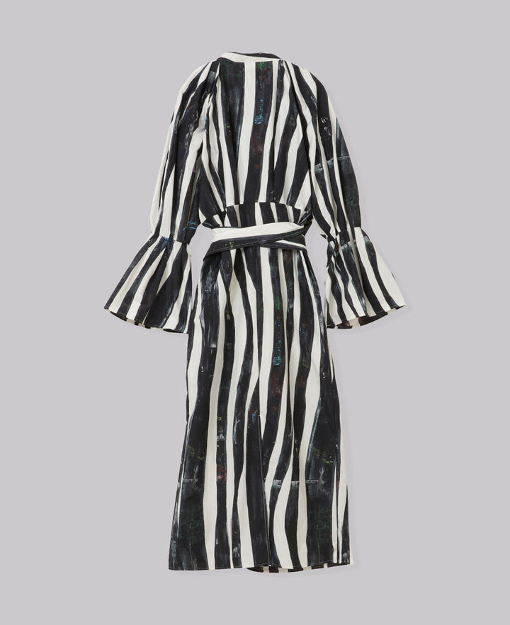 WIND STRIPE PRINT WRAP LONG DRESS