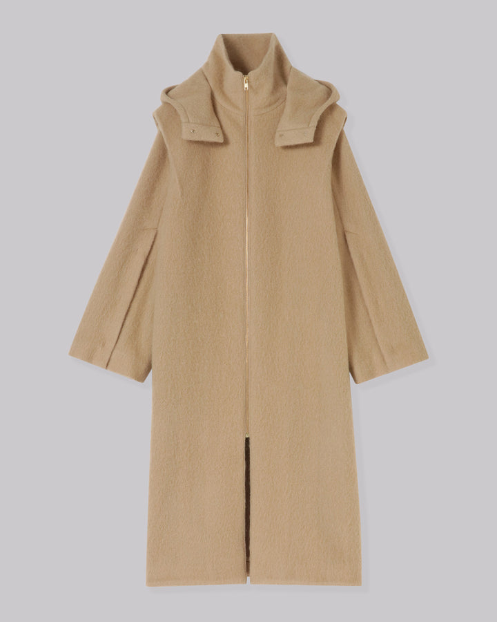 MOHAIR SHAGGY HOODED LONG COAT