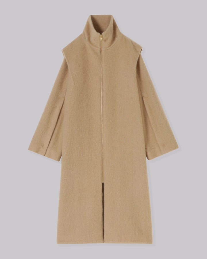 MOHAIR SHAGGY HOODED LONG COAT