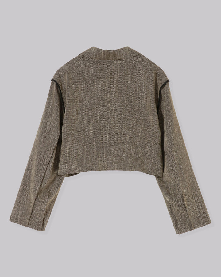 HERRINGBONE TWEED CROPPED JACKET